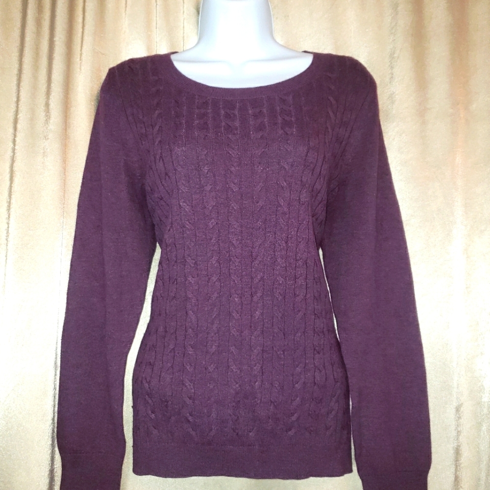 NWOT Talbots purple cable knit wool sweater Large